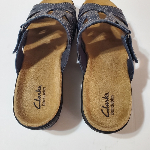 Clarks Bendables Navy Blue Velcro Slip-on Comfort Sandals 10W - Picture 4 of 11